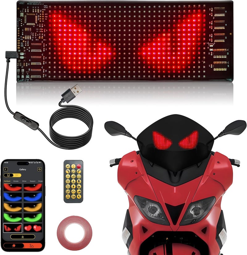 UPONELED Programmable LED Car Sign,1PCS 6.81in*2.75in LED Eyes for Motorcycle Windshield,Custom Text & Animation Light Signs for Store Car Hotel Event Festival - Image 1
